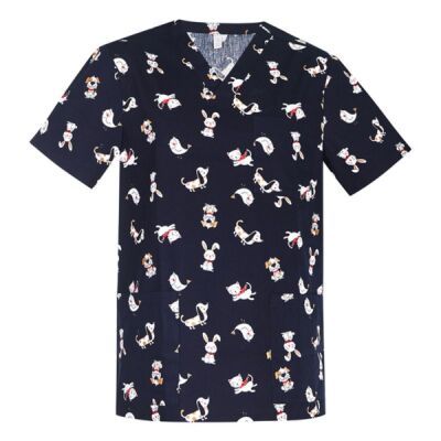 Mens Printed Best Friends Scrub Top Thumbnail