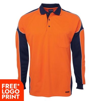 Mens Hi Vis Long Sleeve Arm Panel Polo Thumbnail