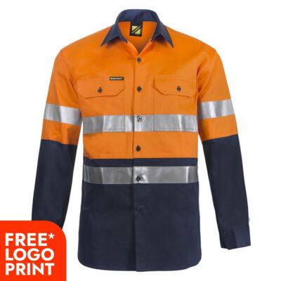 Mens Hi Vis Two Tone Long Sleeve Cotton Drill Shirt  Thumbnail