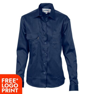 Womens Cotton Drill Work Shirt - Long Sleeve Thumbnail